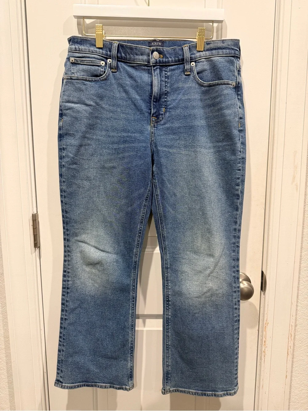 J. Crew Mid-Rise Flare Crop Jeans Size 29 Medium Wash Stretch Denim